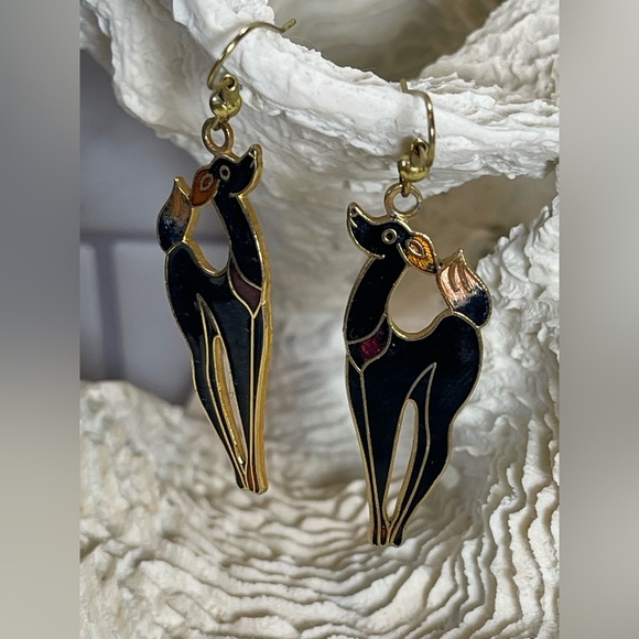 Vintage Black and Gold Dog Earrings Genuine Cloisonne - Picture 4 of 7